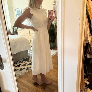 Greylin White Cotton Dress with Eyelet Sleeve Trim